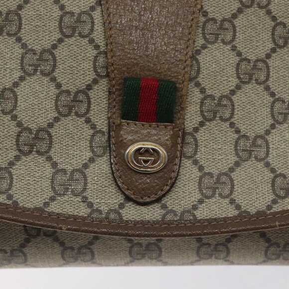 GUCCI GG Supreme Web Sherry Line Clutch Bag PVC Beige Gold - Picture 8 of 16